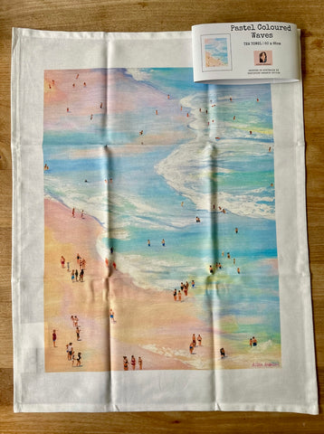 Pastel Coloured Waves Tea Towel